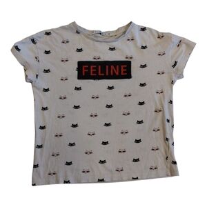 Feline Cat Pattern Kids T-Shirt - White and Black